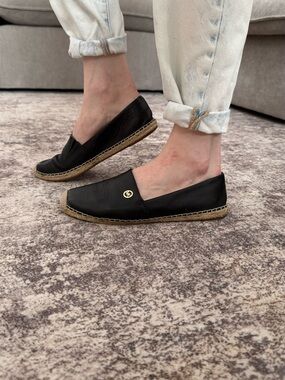 Michael Kors Black Leather Espadrille Flats | MK Logo | Size 7.5